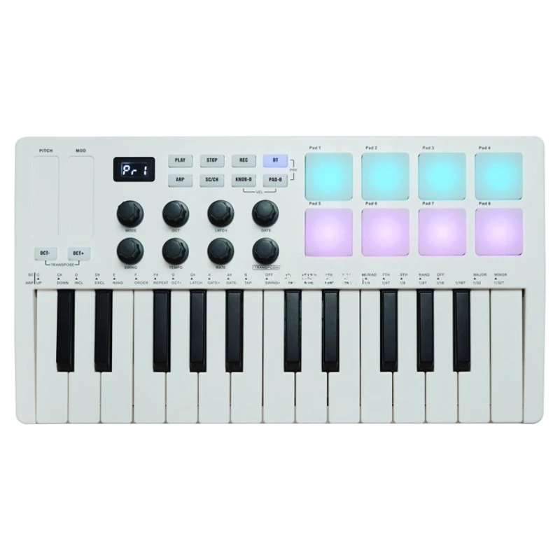 Портативный MIDI-контроллер-клавиатура с RGB-подсветкой и перкуссионными пэдами