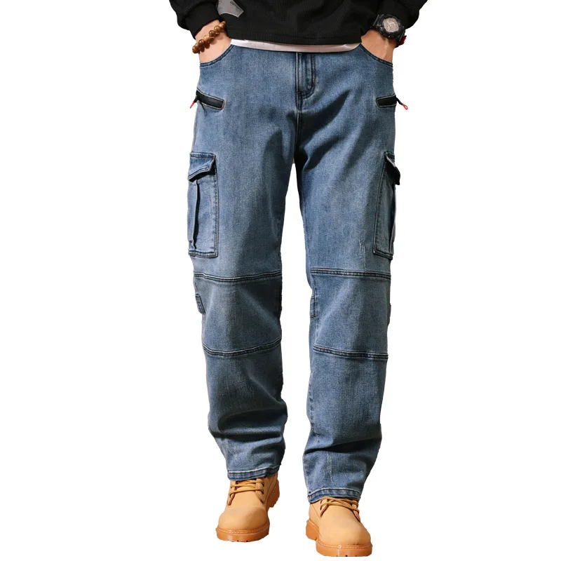 Plus Size 42 Jeans Men's Loose Multi-pocket Cargo Denim Pants High Street Fashion Casual Clothing Haroun Trousers Male Bottoms