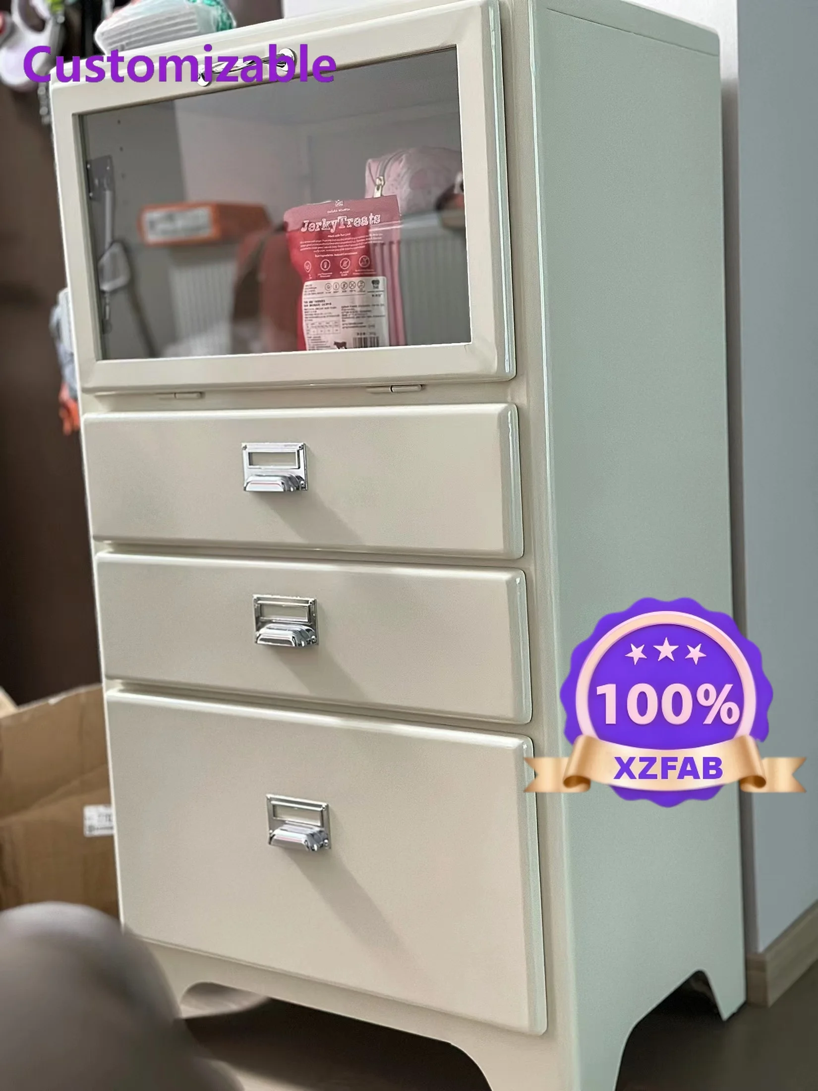 Factory Direct 2026 Retro tin cabinet, metal drawer cabinet, environmentally friendly side cabinet, storage cabinet