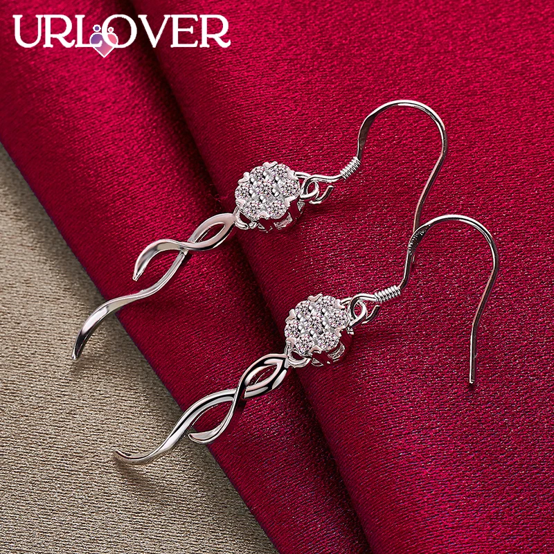 

URLOVER 925 Sterling Silver Earring For Woman Zircon Line Drop Earrings Lady Party Wedding Fashion Charm Jewelry Birthday Gifts