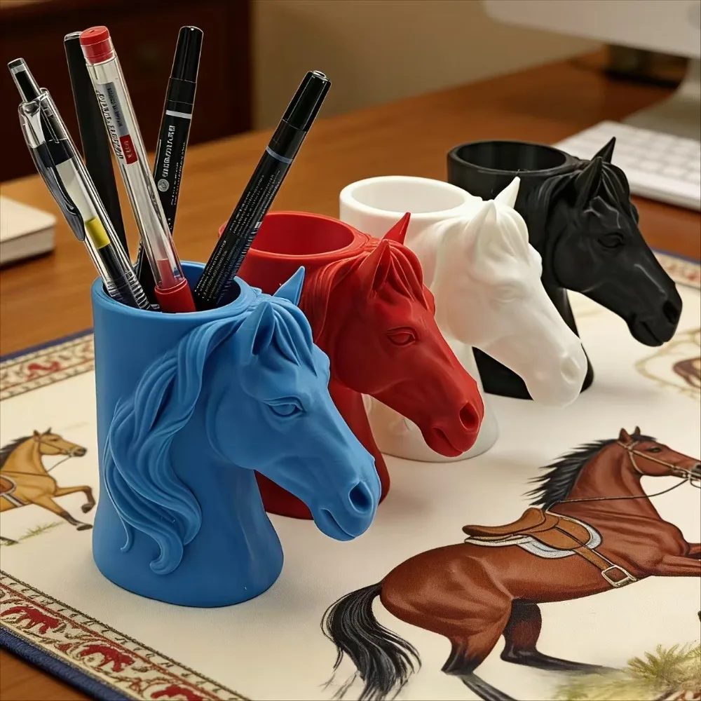 Portalápices retro con cabeza de caballo, material PLA minimalista, organizador de escritorio con diseño del caballo del año del zodiaco, decoración para amantes de los caballos, regalos de Feng Shui