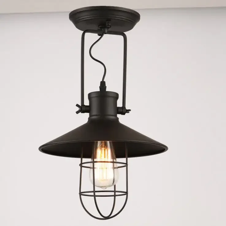 Village Ceiling Lights American Country Style Corridor Balcony Loft Lamp Iron Spray Painting Process Glass Lamp Shade