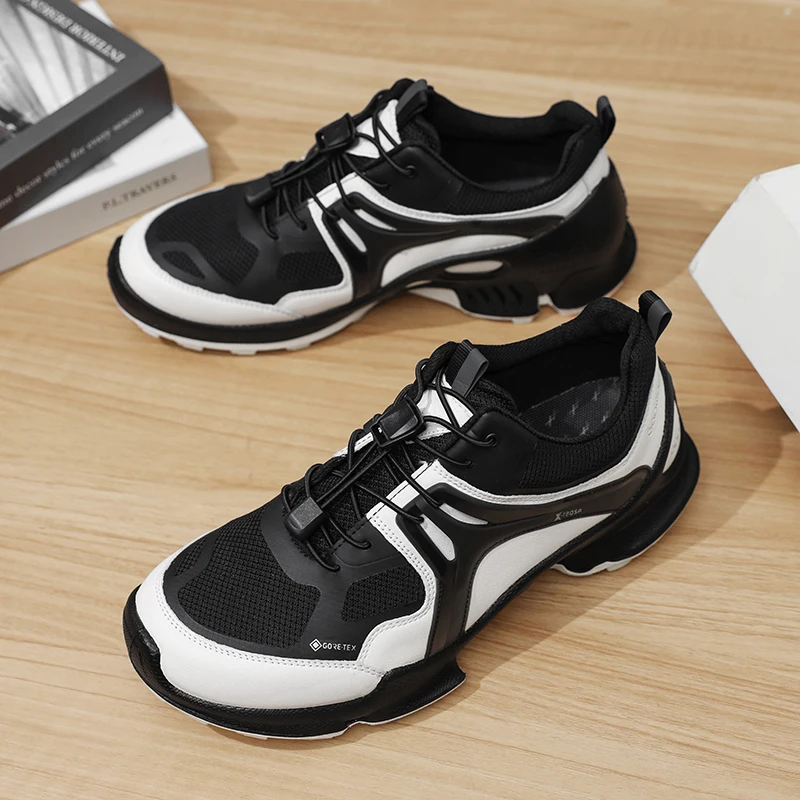 

Men Sports Sneakers Full Grain Leather Cowhide Breathable Shoes Arch Support Injection Walking Shoes