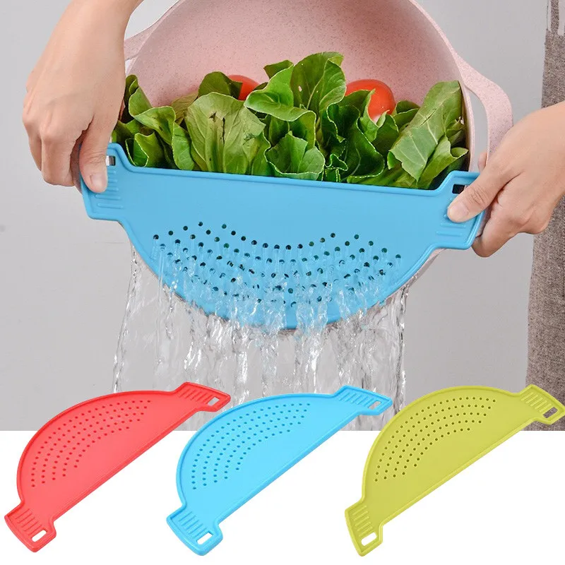 1-2pc Creative Drain Basket Wash Rice Filter Practical Durable Leak-proof Baffle Pot Edge Drainer Home Restaurant Kitchen Gadget