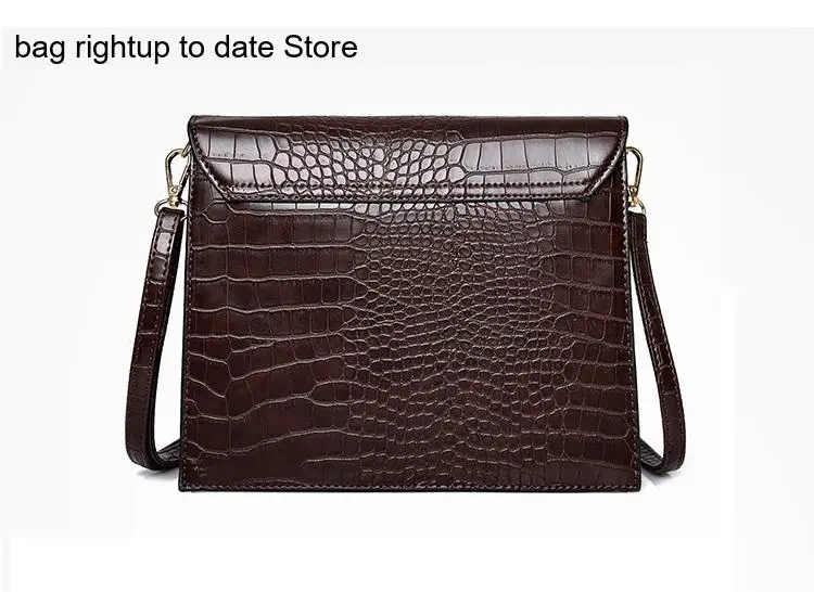 Autumn Pure Color Texture Crocodile Pattern Casual Wide Shoulder Strap Retro Single Shoulder Crossbody Bag Women