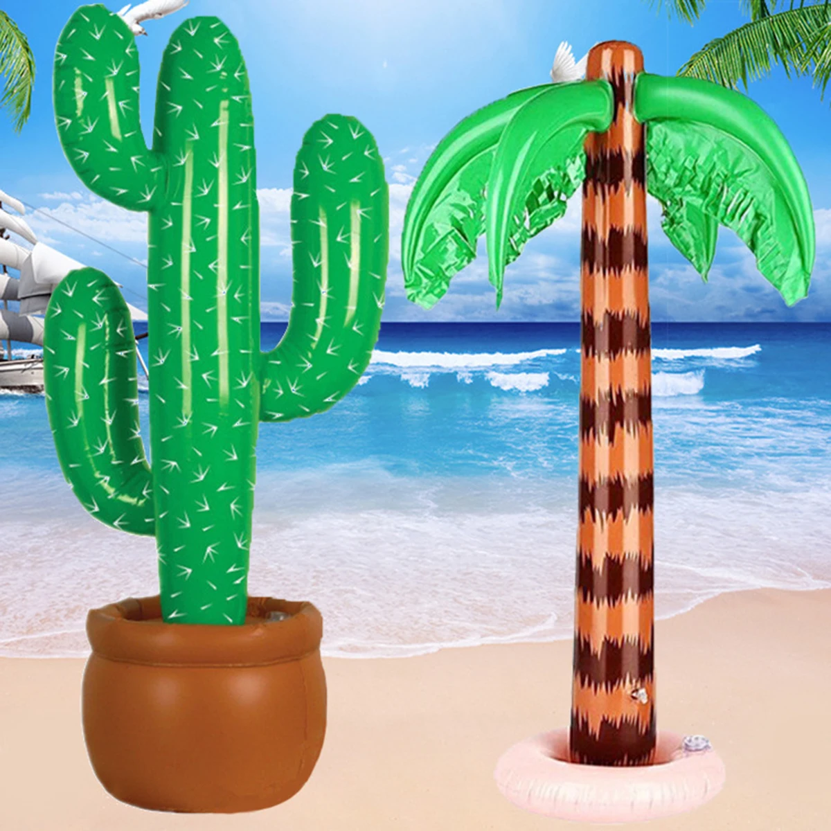 

2pcs Inflatable Coconut Tree Cactus Pool Toy Beach Party PVC Palm Decorations Premium Material Easy Inflate Stable