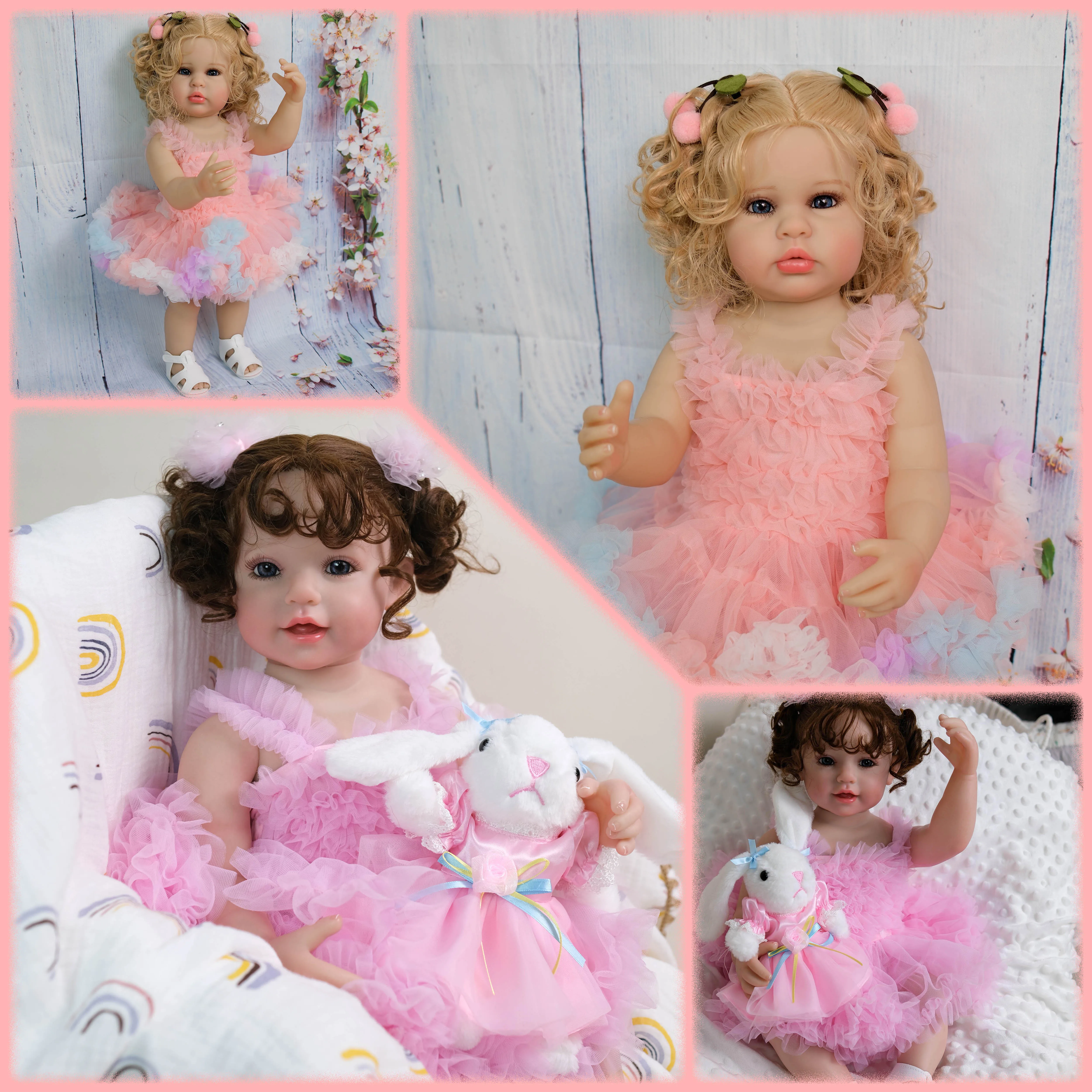 

Soft Full vinyl Girl Body Ellie/Smiling 22Inch Reborn Doll Multiple Layers Painting 3D Skin With Hand Root Hair Visible Veins