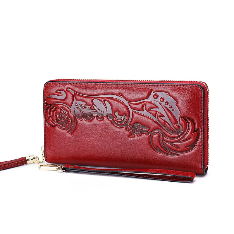 

New Genuine Leather Retro Cowhide Casual Women's Long Wallet Multiple Card Slots Lady Hand-Carrying Wallet