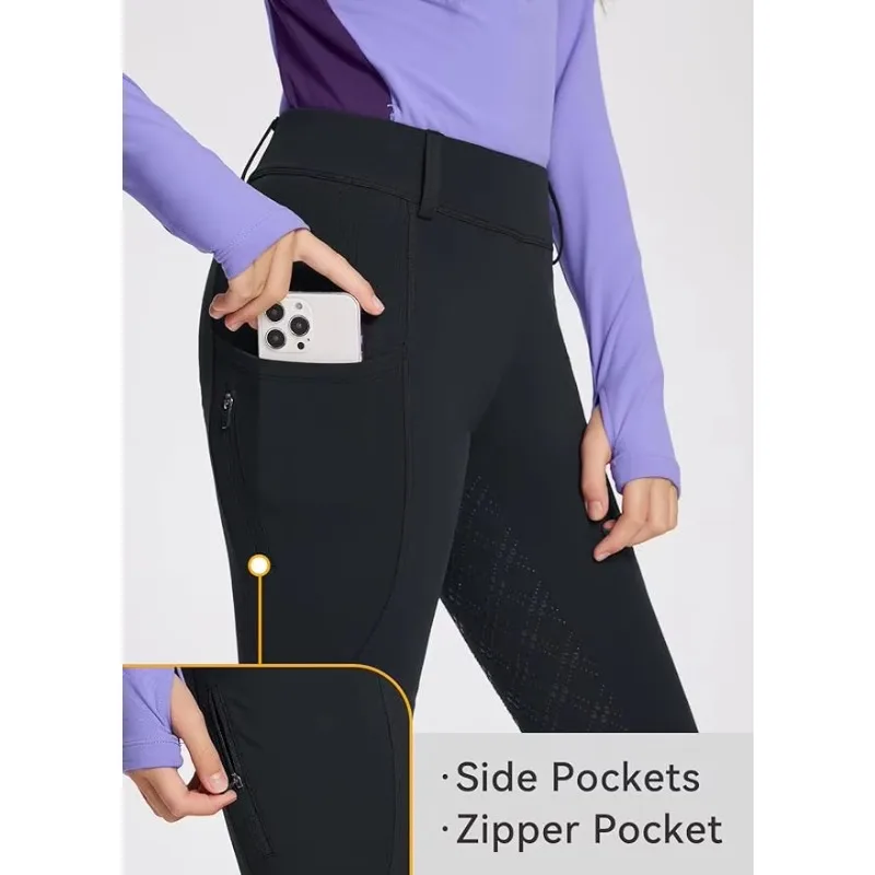 Girls Winter Riding Pants With Full Seat Silicone Jodhpurs For Kids Horseback Equestrian Zipper Pocket Tights Fleece Breeches view 3