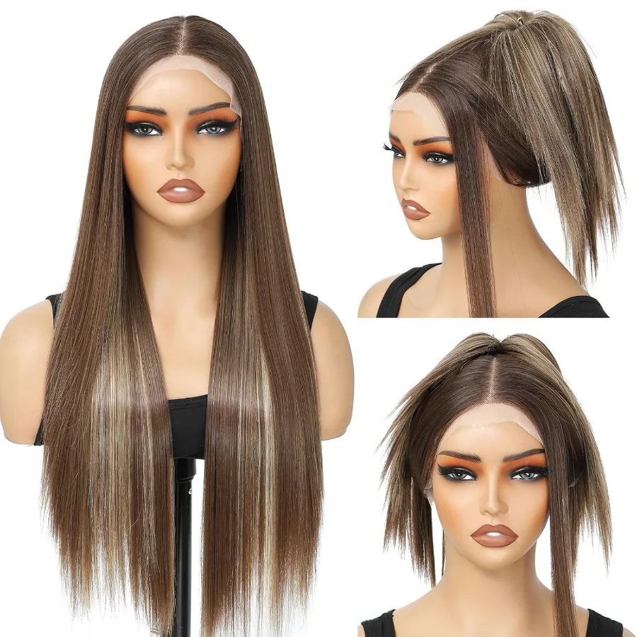 براون الدانتيل شعر مستعار أمامي بيروكات صناعية للنساء السود 13X4X1 HD الدانتيل الجبهة الباروكات قبل قطعها طويل مستقيم غلويليس الباروكات للأسود