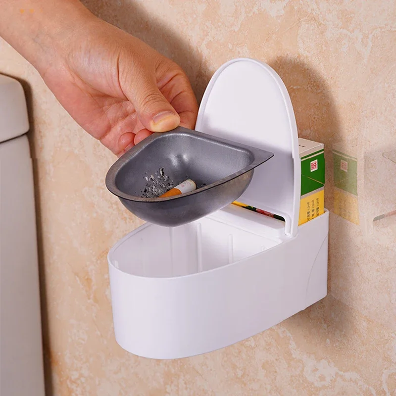 Toilet Ashtray Wall Mounted Ashtray With Lid Bathroom Hanging Wall Tobacco Tank Free Punching Ashtray Christmas Gift For Men