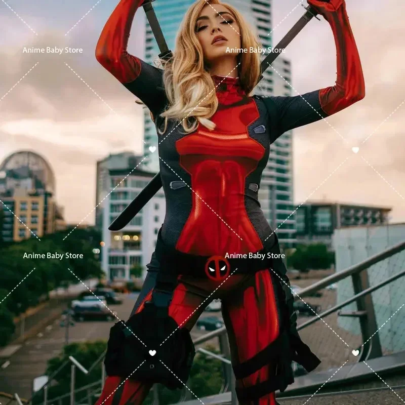 Lady Deadpool Cosplay Female Costume Wade Winston Wilson Bodysuit Deluxe Full Set Leather Outfits Halloween Cosplay for Adults