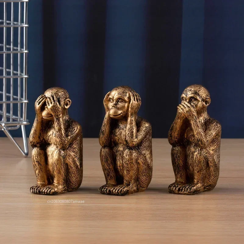 1 set Retro Resin Three Monkey Tea Pet Ornaments Home Decoration Accessories Monkey Statue Miniature Desk Decoration