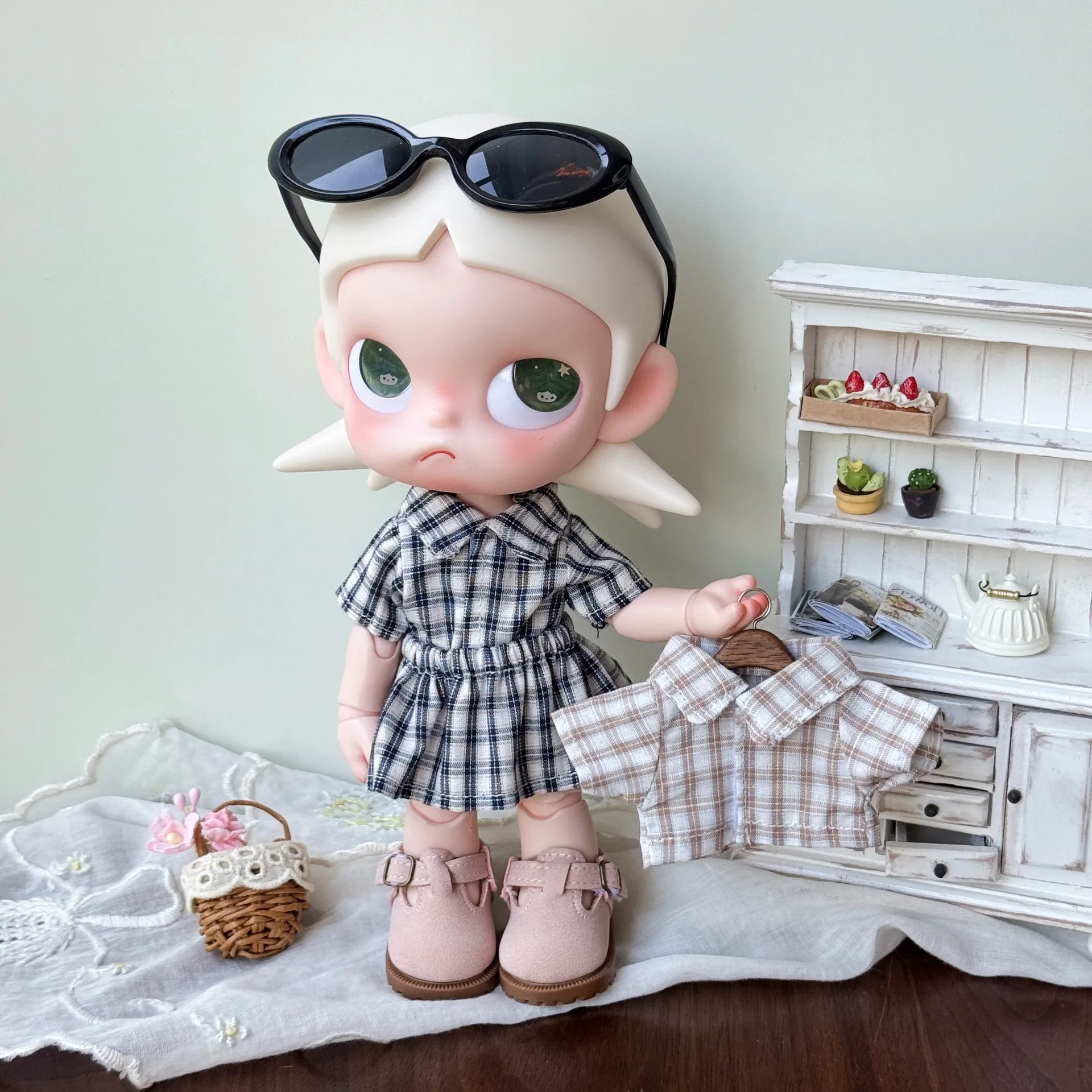 Plaid Shirt Half Skirt 2Pcs Doll Outfit Fit 20cm Zsiga 1/8 BJD Doll Accessories, Doll Not Included