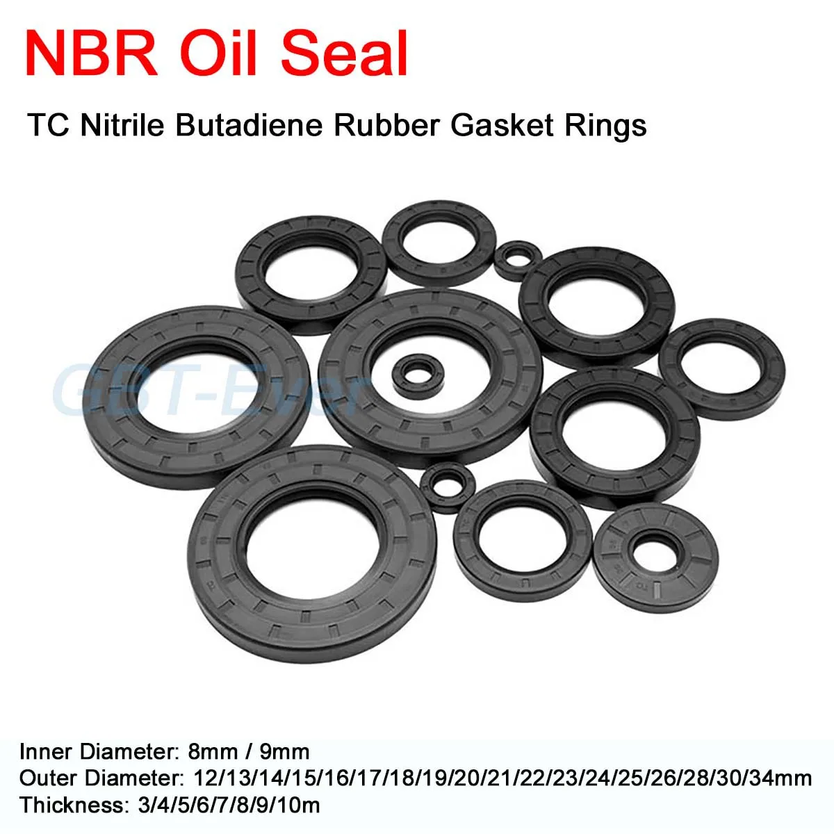 1Pcs NBR Framework Oil Seal ID 8/9mm TC Nitrile Butadiene Rubber Gasket Rings Cover Double Lip with Spring OD 12-34mm THK 3-10mm