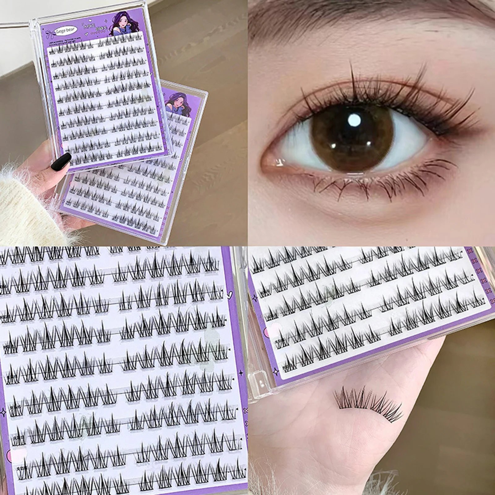 1 Box No Glue False Eyelashes 7-13mm Mixed Length Black C Curl Fiber Lashes for Women DIY Cosmetic Wispy Natural Eyelashes