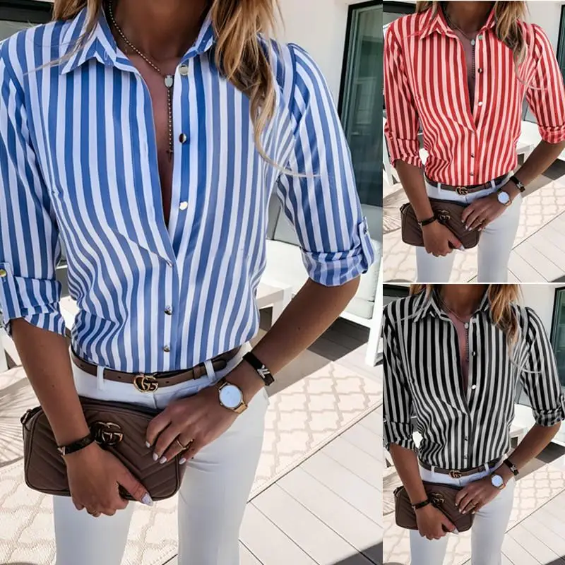 

Wanxiu Striped Printed Women's Shirt Commute Style Long Sleeve Non-deformable Female Fashionable Office Lady Clothing