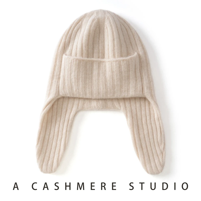 Children 100% Pure Cashmere Knitted Bomber Hat Kids Thick Earmuff Russian Aviator Caps Ushaka Hat Earflaps Winter for Boys Girls