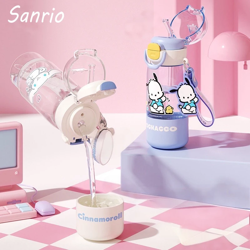 

MINISO Sanrio Kuromi 510 мл материал тритана двойная чашка для напитков для девочек с соломинкой портативная спортивная бутылка детская пластиковая чашка