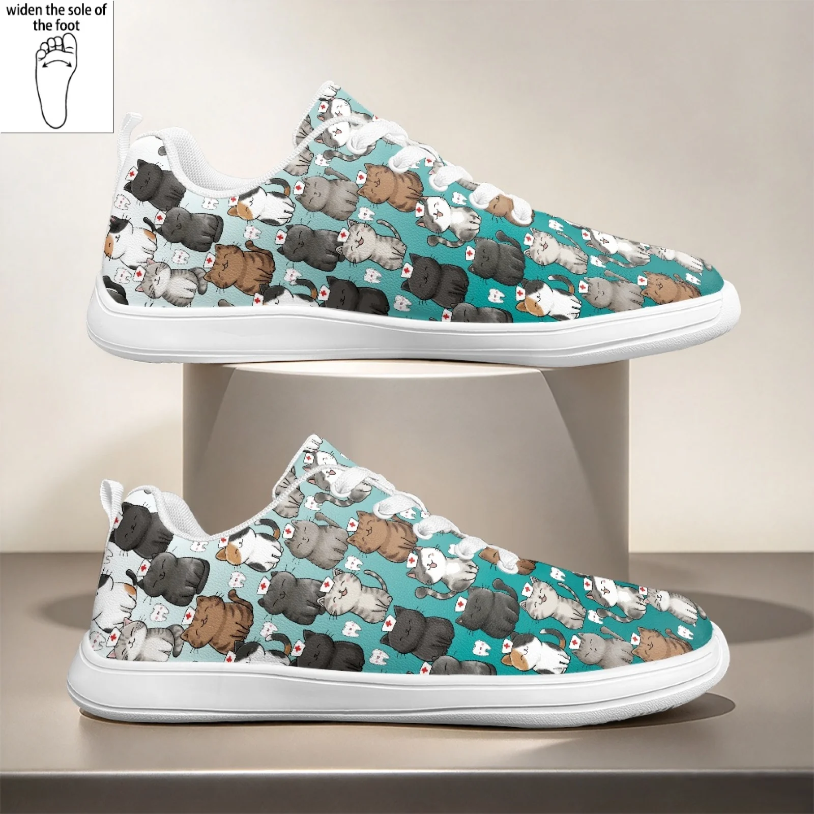 PENSTROLL Cartoon Nurse Cats Anti-Skid Athletic Fashion Sneakers for Women Hospital Standing Wide Width Nurse Shoes
