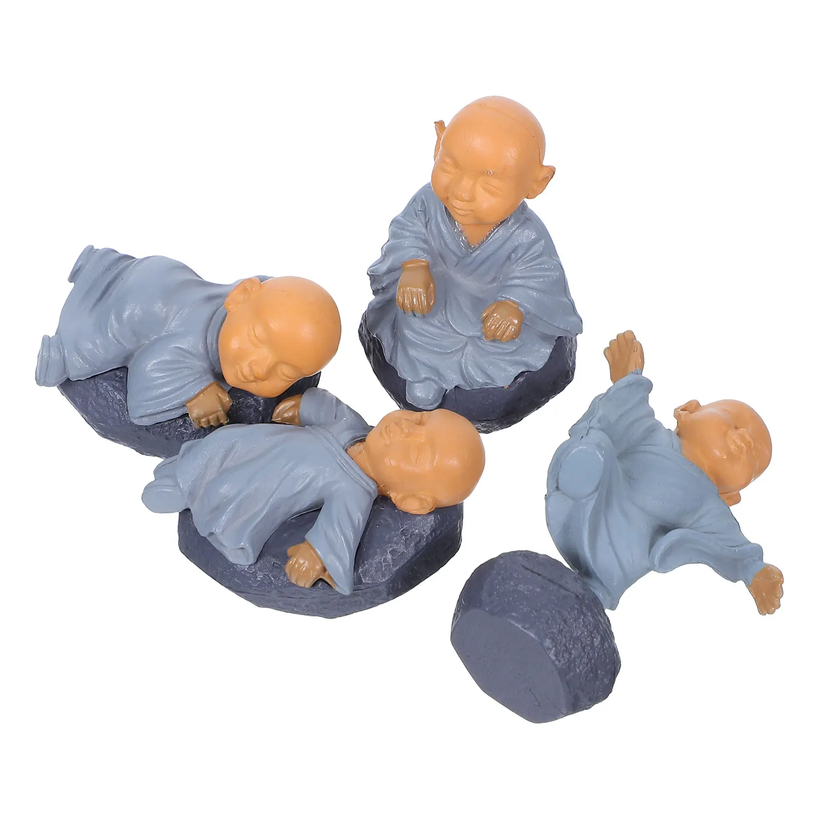 

4 Pcs Micro Landscape Monk Resin Sculptures Mini Succulent Decorations Durable Lightweight Desk Nightstand Garden Flower Pot