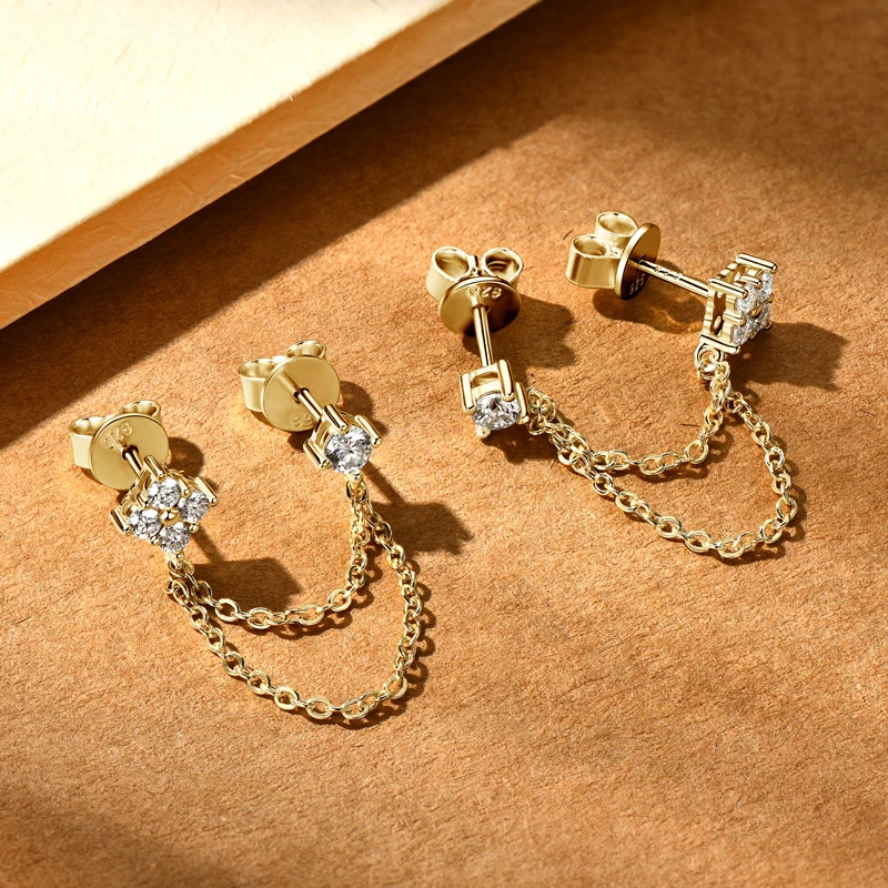 Lnngy 925 Sterling Silber Doppel Ohrstecker Kette Quaste Ohrringe Zertifiziert 3mm & 2mm Blume Moissanit Tropfen Ohrring für Frauen Geschenk – Detail 5