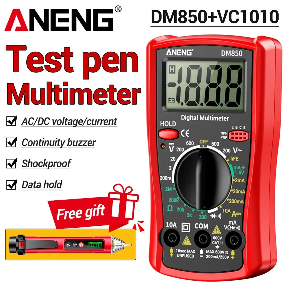ANENG DM850 Multimeter Digital AC DC Voltmeter Tester With VC1010 12~1000V Voltage Test Pen Electrician Repair Detection Tools