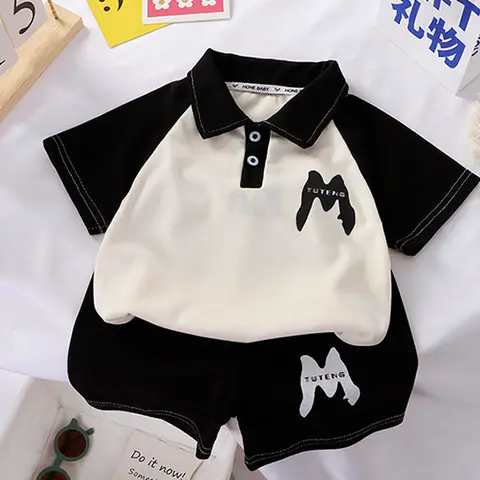 아동 의류 아동 의류 빠른 건조 폴로 셔츠 세트 소년 티셔츠 반바지 여름 코튼 반팔 패션 Suit2PCS