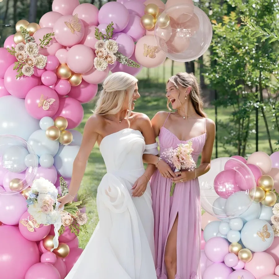 Kit de arco de globos rosa claro y azul con guirnalda de globos de princesa dorada, rosa y naranja para boda, cumpleaños, Baby Shower G