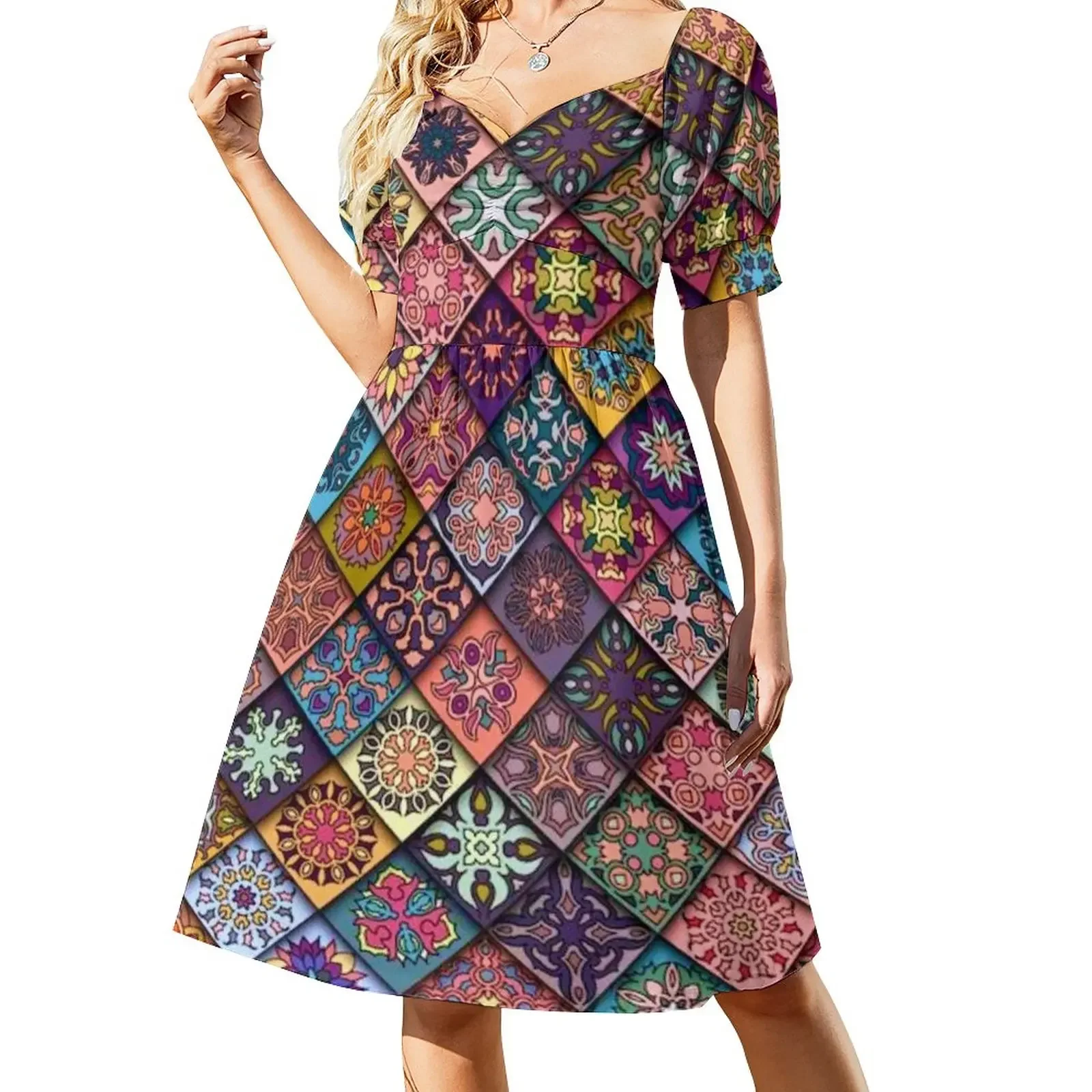 

Seamless pattern Short-Sleeved Dress elegant chic wedding evening dresses clothes for women Dress vintage clothes for woman