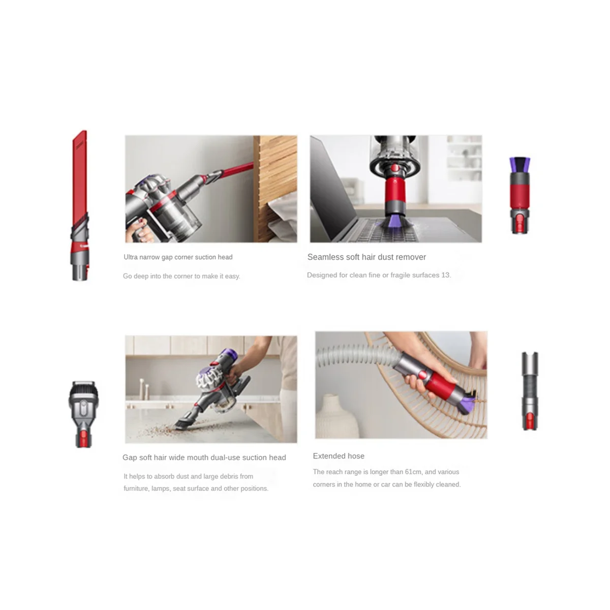 6PCS Replacement Attachments for V8 FOCUS Mattress Vacuum Cleaner Front Filter&Rear Filter Dusting Suction Head