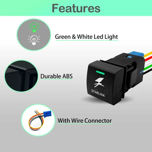 Imagen 2 del producto Botón pulsador de 12V, luz blanca y verde, bocina de encendido y apagado momentáneo para garaje Toyota Camry Corolla RAV4 Hiace Altis LandCruiser Prado