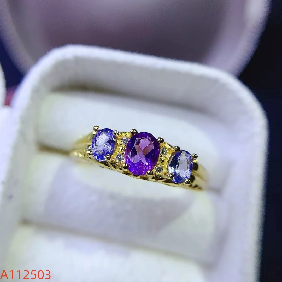 KJJEAXCMY Fine Jewelry Natural Amethyst Women's Ring S925 Silver Electroplating Process Inlaid High Clarity Support Testing