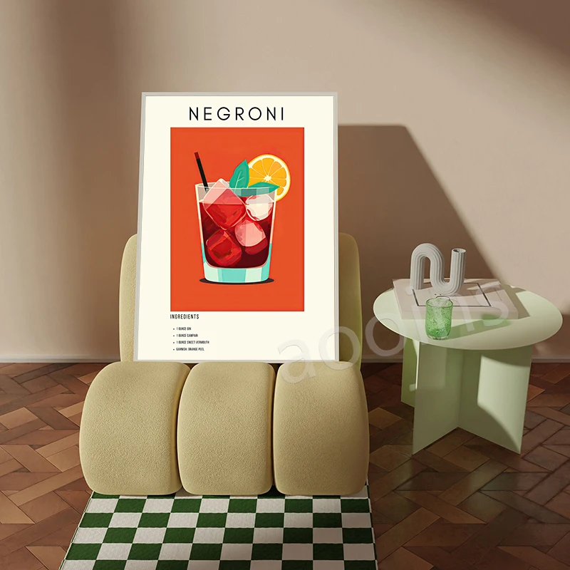 Cocktail Wall Art Prints Aperol Spritz, Espresso Martini, negri, Margarita, Mojito, Old Fashioned Retro Poster Canvas Painting