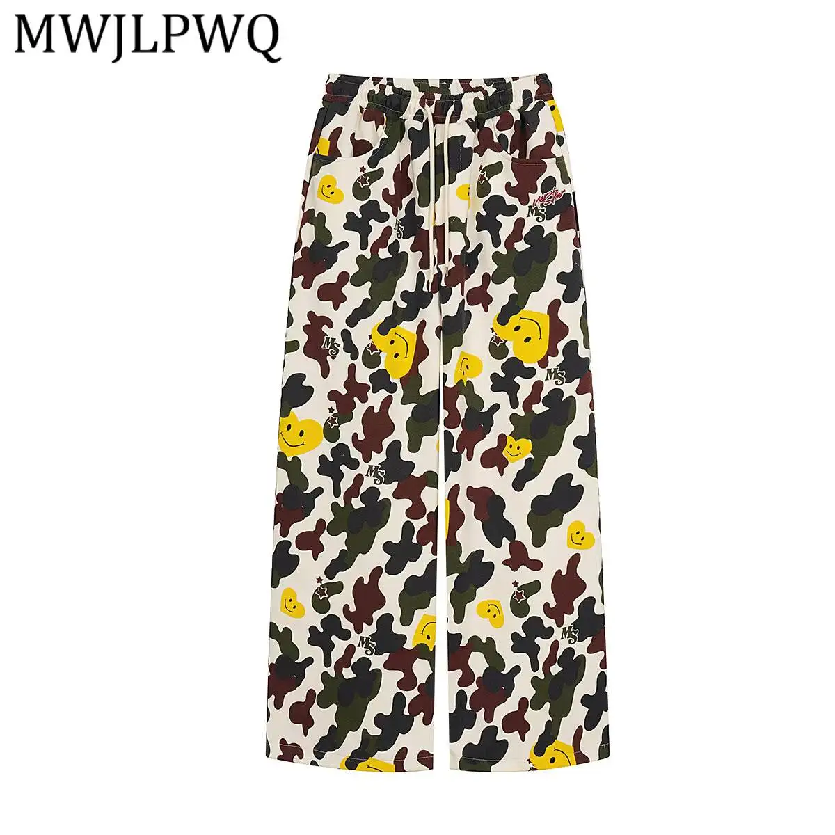 MWJLPWQ Camouflage Full Print Drawstring Waist Wide Leg Sweatpant Elastic Cuff Men Daily Street Loose Bottom Fit Wear 16915