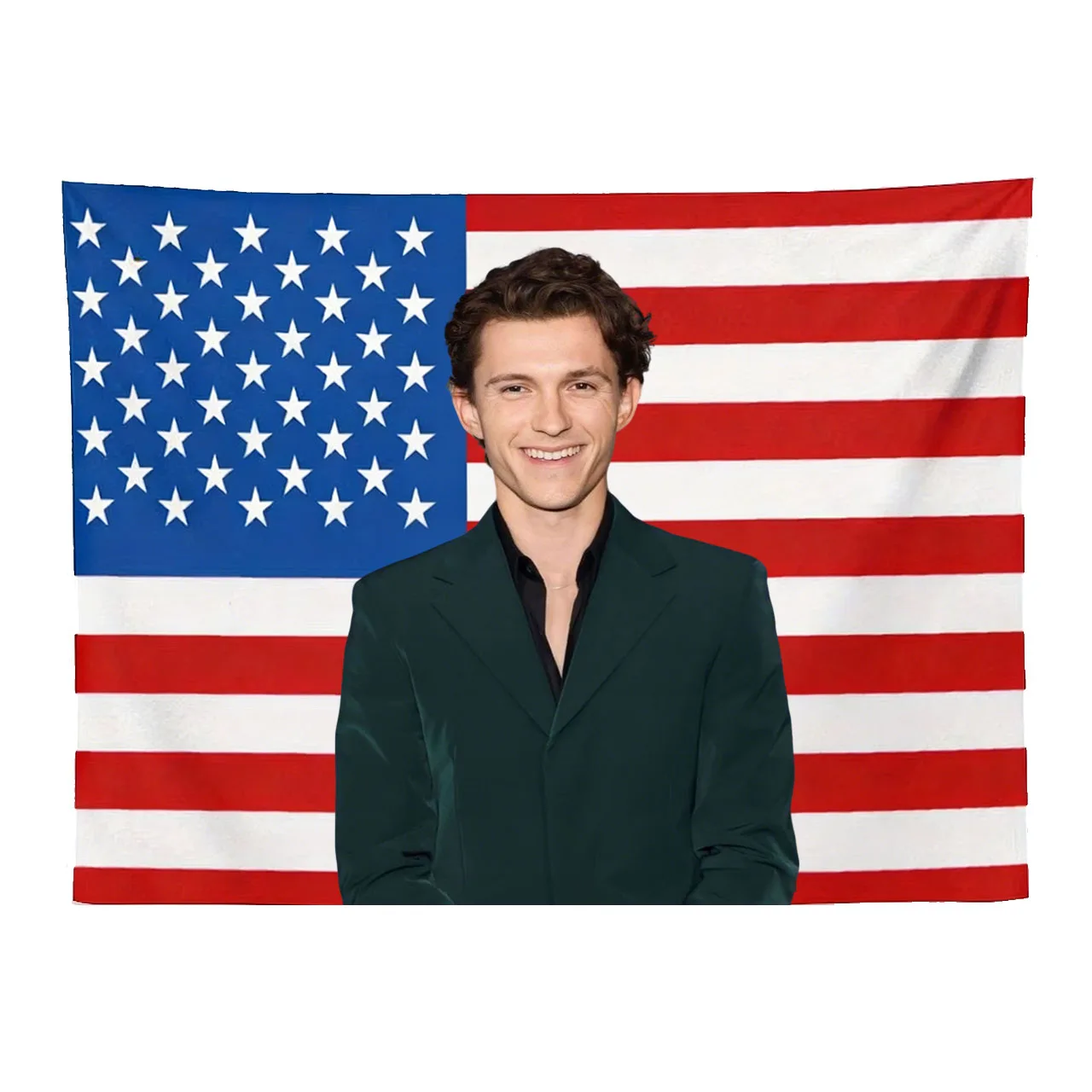 1PC Tom Holland USA Flag Tapestry, Celebrity Star Wall Hanging, American Flag Print Decor for Bedroom & Fan Room Printed