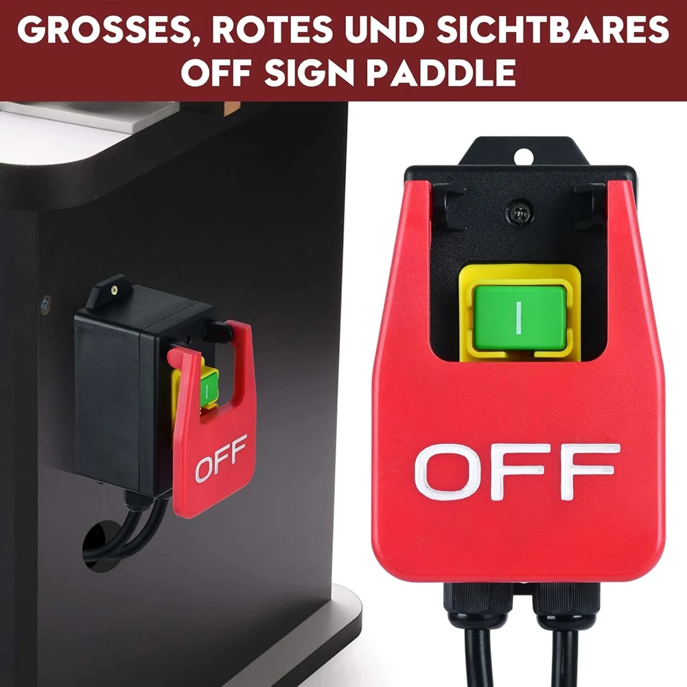 Interrupteur marche/arrêt monophasé 220V, interrupteur de sécurité avec grande palette de protection d'arrêt pour arrêts d'urgence rapides, prise ue LPY