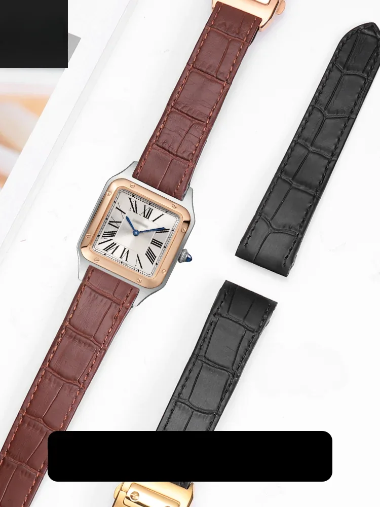 For Cartier Santos 100 Business Men Women Soft Waterproof 20 23mm High Quality Steel Convenient Butterfly Buckle Watch Strap