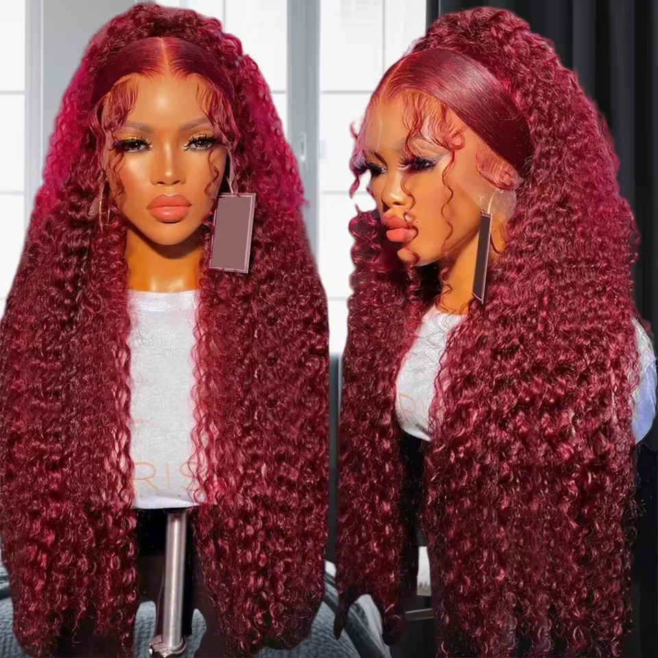 

99J Burgundy Red Lace Front Wig 99j Colored Human Hair Wigs 13x6 30 34 Inch Transparent Straight Lace Frontal Wig Pre Plucked