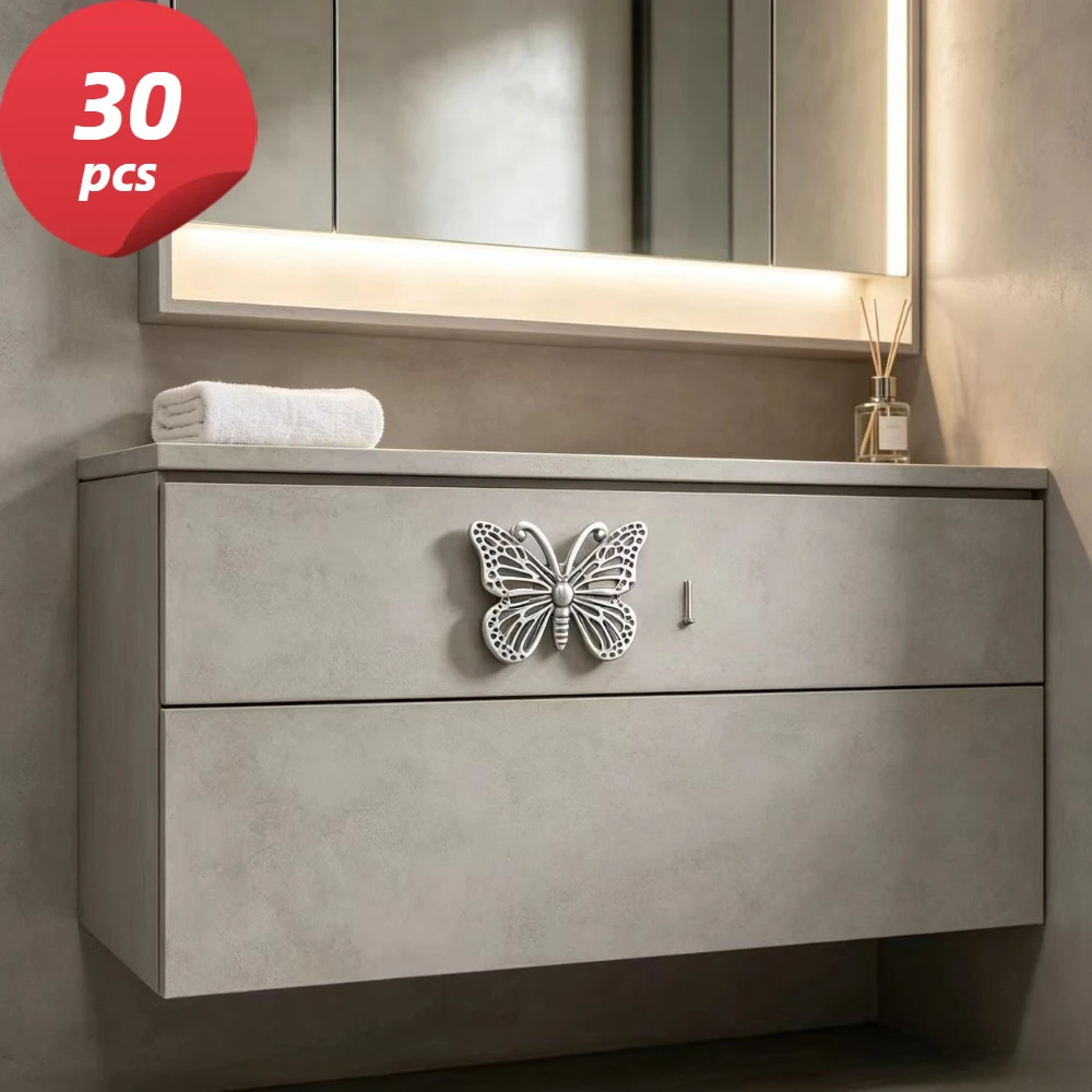 30pcs Antique butterfly Shape Dresser Drawer Handle Alloy Kitchen Handle for Wooden Wardrobe Jewelry Box Decorative