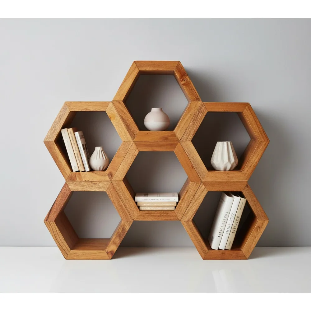 

Hexagon Acacia Wood Wine Rack - Holds 6 Bottles, Kitchen Decor, Housewarming Gift