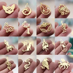 3pcs Gold Color Charms Fox Rabbit Cat Swan Dragon Snake Bird Octopus Tail DIY Craft Earrings Jewelry Making Steel Animal Pendant