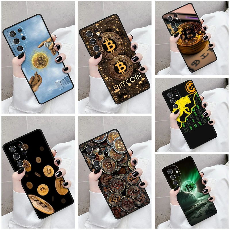 Phone Case For Samsung Galaxy S24 S23 S21fe S22 Ultra Plus Note 10 20 S8 S9 S10 Cover Bitcoin Cryptocurrency BTC Coin