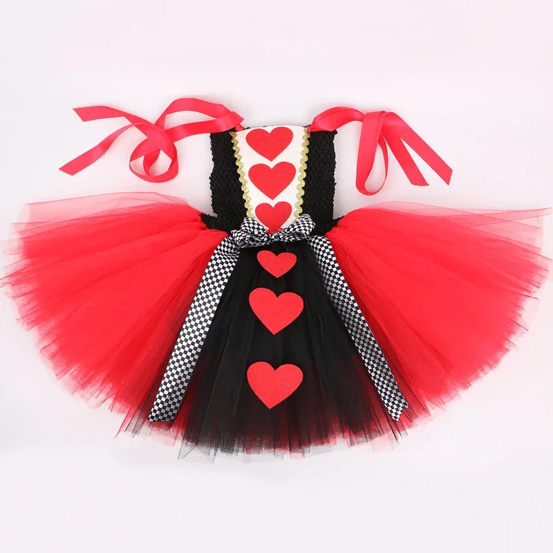 Queen of Hearts Costume Girl Carnival Party Tutu Dress Up Wonderland Red Queen Cosplay Halloween Costume for Kids Fancy Cloth&J1