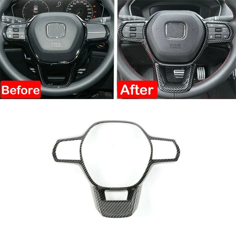 

For Honda Civic 11th Gen 2022-2024 Carbon Fiber Interior Steering Wheel Button Switch Panel Cover Trim Decoration Accessories