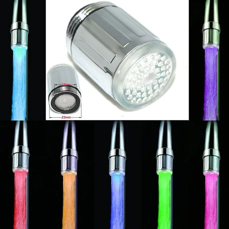 LED Water Faucet Color Changing Temperature Sensor Shower Tap Kitchen Bathroom Faucet Nozzle Head Adaptor