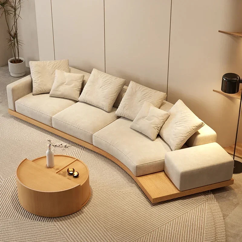 Japanese-style silent wind arc fabric sofa living room modern simple large flat high-end creative log color furniture