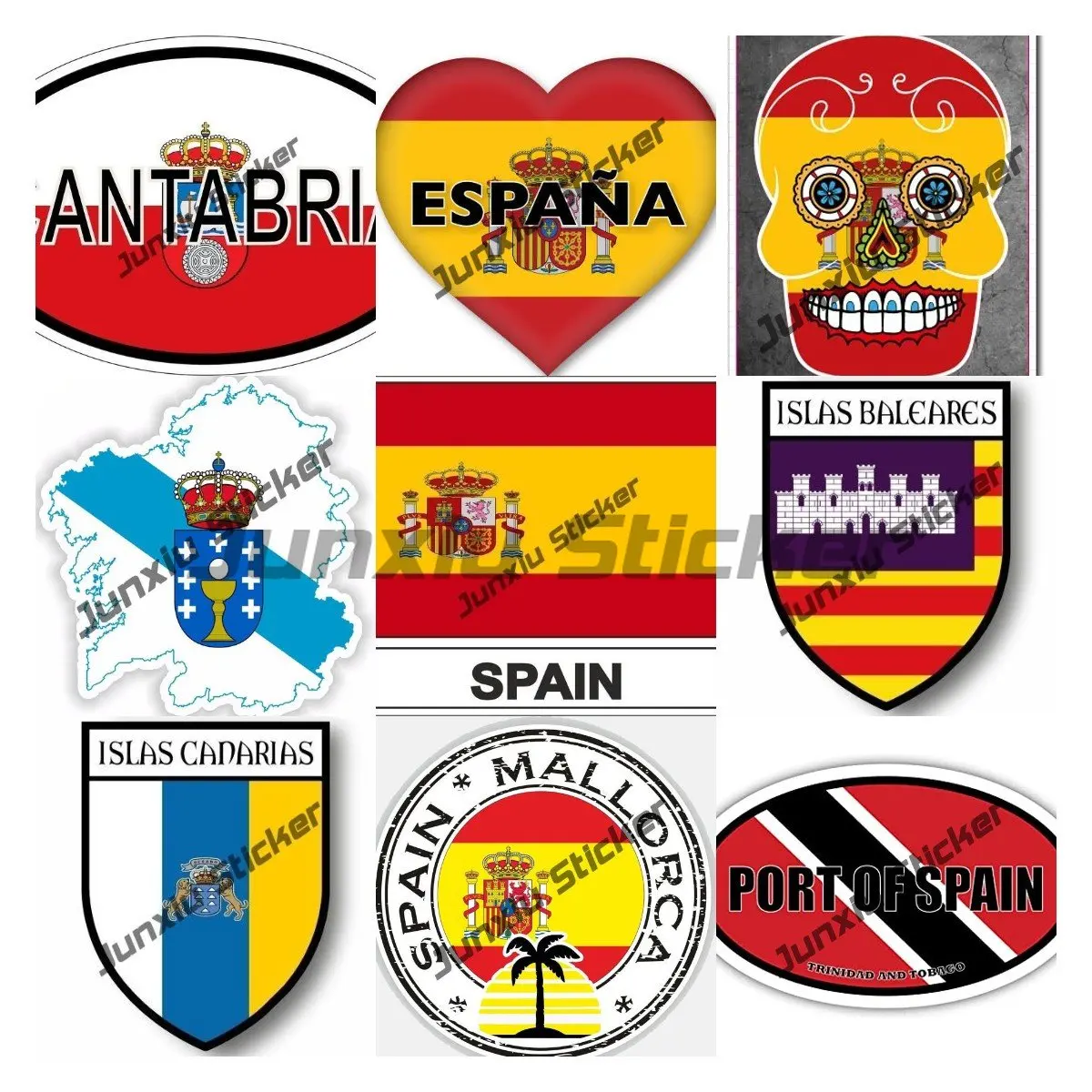 Spain Stickers Spanish Espana Mallorca Barcelona Sevilla Cantabria City Shield Travel Glue Sticker SUV 125 Motorcycle Stickers