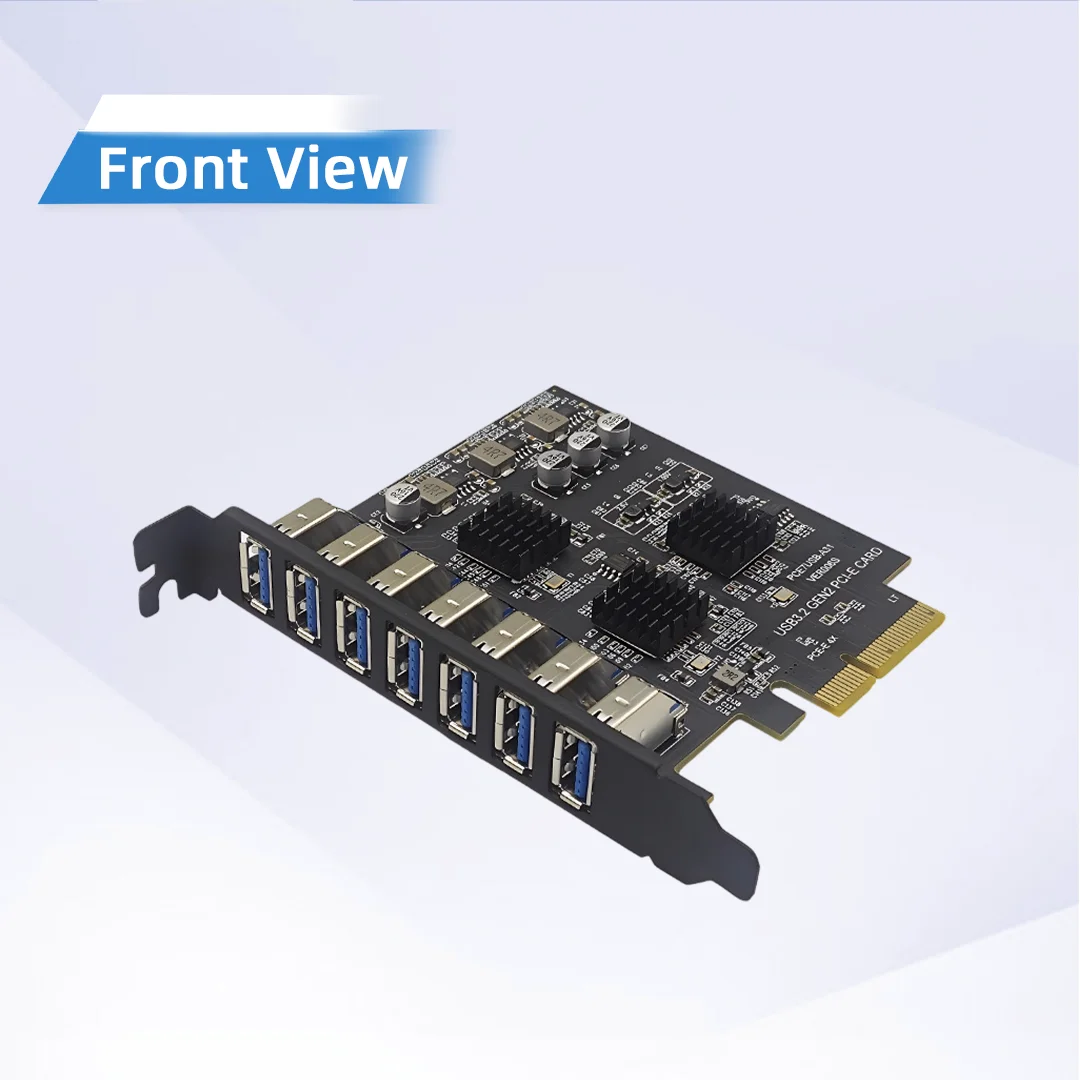 USB 3.2 Gen2 10Gbps Expansion Card 7 Ports Side PCIe 4X  Insert Type-A ASM3142 Chipset PCI-E USB Hub Adapter for Desktop PC