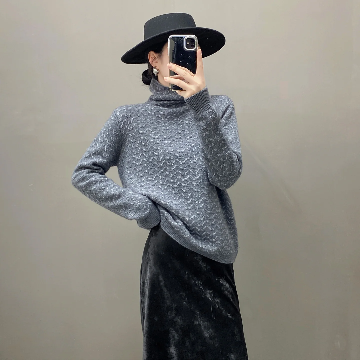 

Autumn/Winter New Women's 100% Pure Cashmere Pullover Casual Solid Knitted Sweater Loose High Neck Tops Thickened Warm Jumper